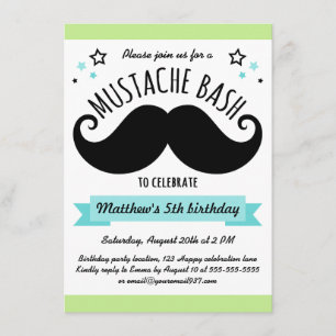 Mustache bash verjaardagsfeest lime green aqua blu kaart