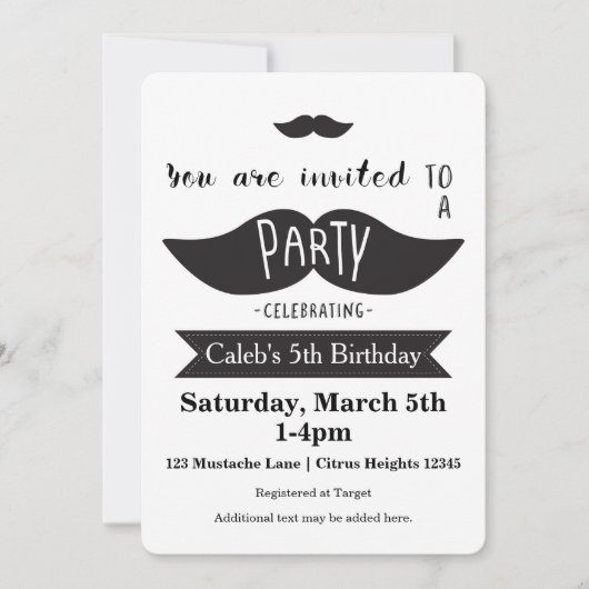 Mustache Bash Verjaardagsfeest Moderne Uitnodiging (Voorkant)