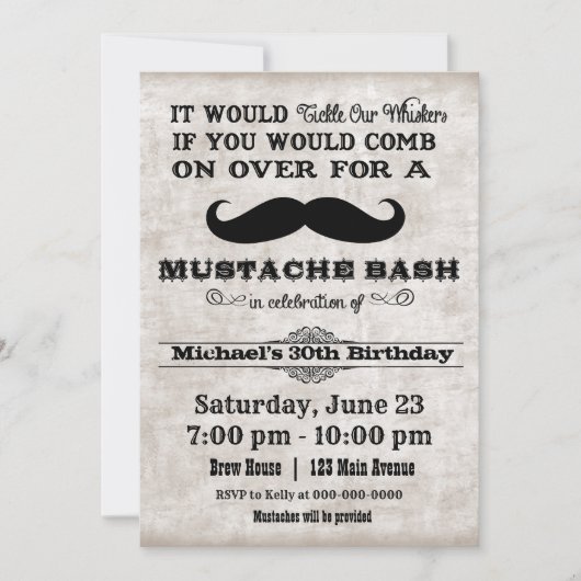 Mustache Bash Verjaardagsfeestuitnodiging Kaart (Voorkant)