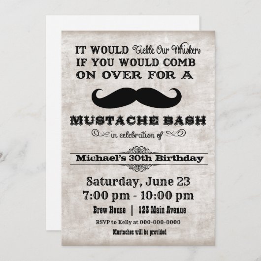 Mustache Bash Verjaardagsfeestuitnodiging Kaart (Voorkant / Achterkant)
