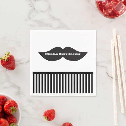 Mustache Bash Zwart & Wit Gestreepte Party Servett Servetten (Insitu)