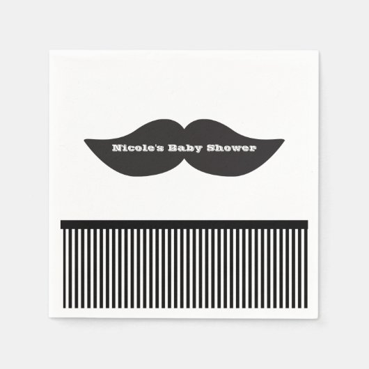 Mustache Bash Zwart & Wit Gestreepte Party Servett Servetten (Voorkant)