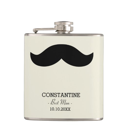 Mustache Best Man Gift Aangepaste naam Heupfles (Voorkant)