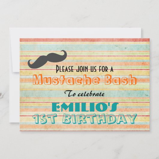Mustache Birthday Bash Invite Kaart (Voorkant)
