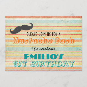 Mustache Birthday Bash Invite Kaart