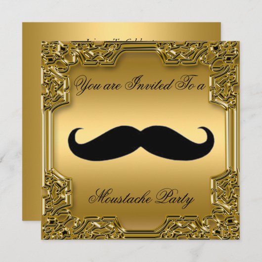 Mustache Birthday Party Invitation Gold Kaart (Voorkant / Achterkant)
