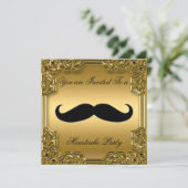 Mustache Birthday Party Invitation Gold Kaart (Staand voorkant)