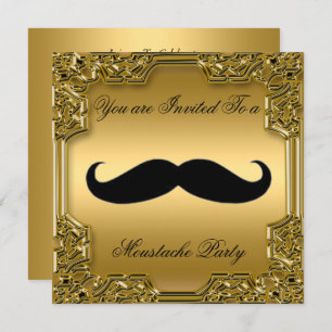 Mustache Birthday Party Invitation Gold Kaart