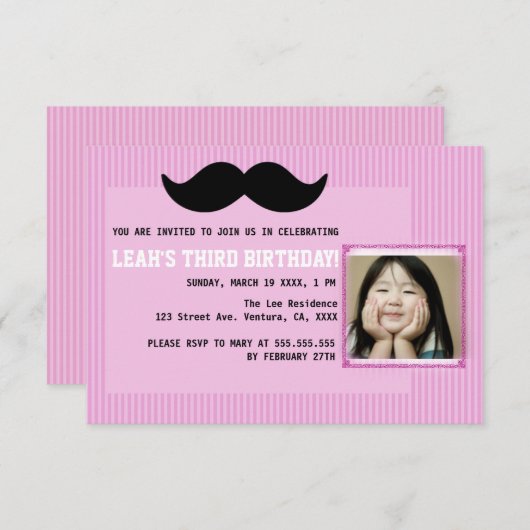 Mustache Birthday Party Invitation Kaart (Voorkant / Achterkant)
