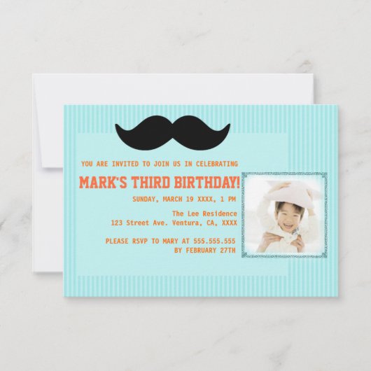 Mustache Birthday Party Invitation Kaart (Voorkant)