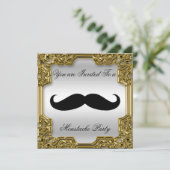 Mustache Birthday Party Invitation Silver Kaart (Staand voorkant)