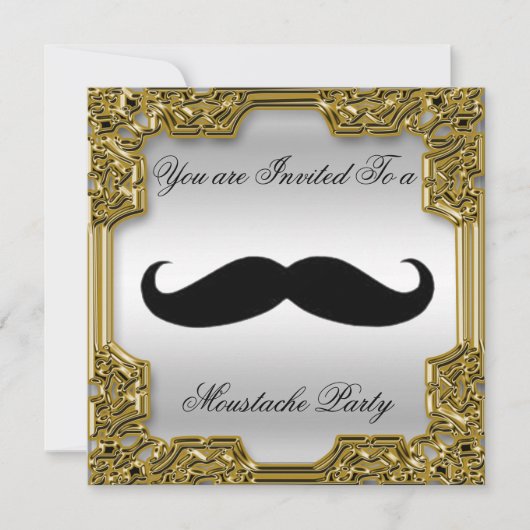 Mustache Birthday Party Invitation Silver Kaart (Voorkant)