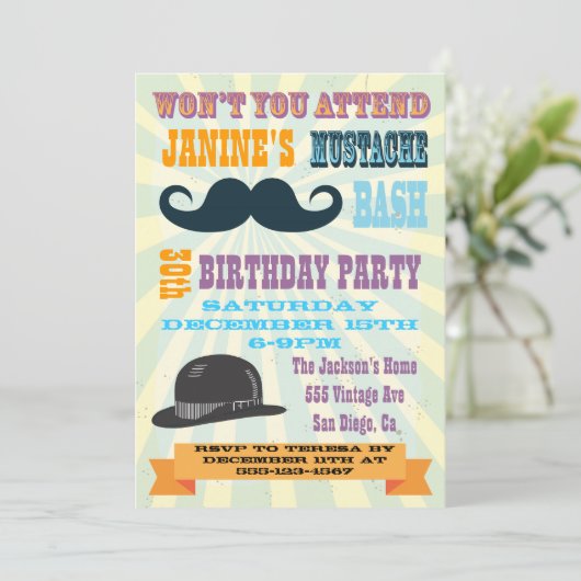 Mustache Birthday Party Kaart (Staand voorkant)
