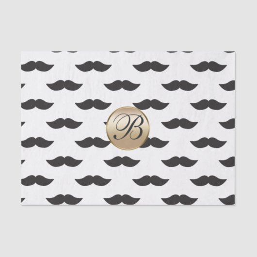 Mustache Black White Gold Monogram Tissuepapier (Voorkant)