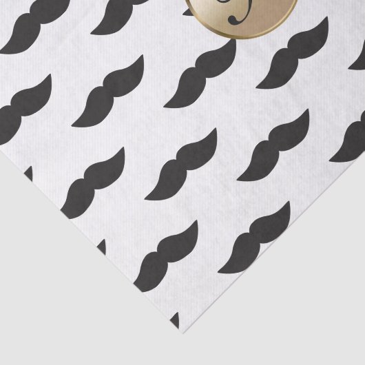 Mustache Black White Gold Monogram Tissuepapier (Detail)