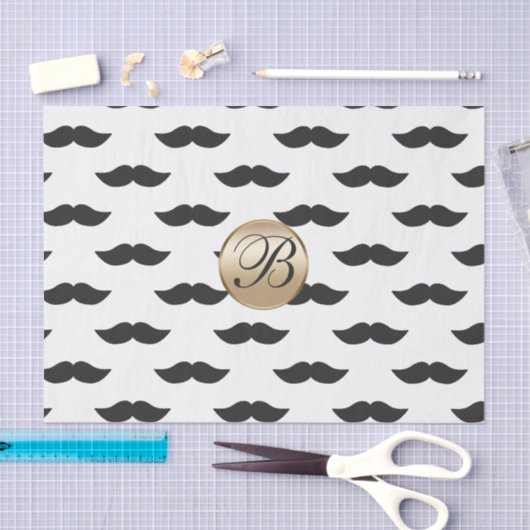 Mustache Black White Gold Monogram Tissuepapier (Craft)