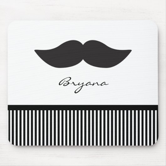 Mustache Black White Striped Computer Muismat (Voorkant)