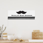 Mustache Black & White Stripes Modern Party Banner Poster (Keuken)