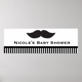 Mustache Black & White Stripes Modern Party Banner Poster (Voorkant)