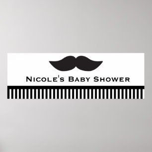 Mustache Black & White Stripes Modern Party Banner Poster