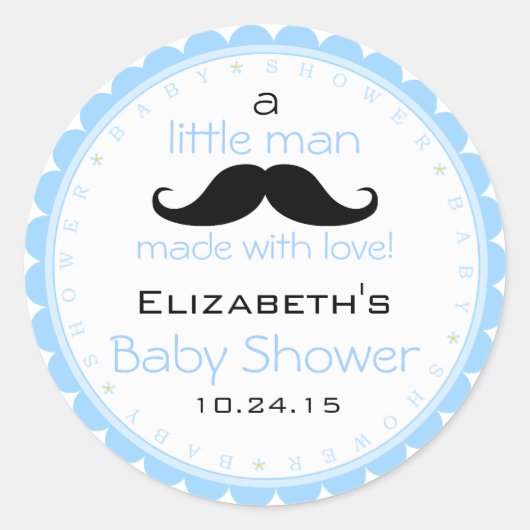 Mustache blauw Baby shower Ronde Sticker (Voorkant)
