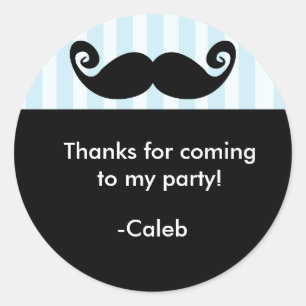 MUSTACHE Blauwe Streep Zwarte verjaardagsfeest sti Ronde Sticker