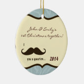 Mustache Blue Damask Gepersonaliseerde naam Orname Keramisch Ornament (Rechts)