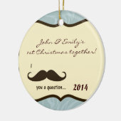 Mustache Blue Damask Gepersonaliseerde naam Orname Keramisch Ornament (Links)