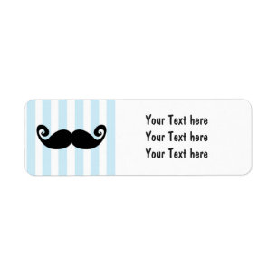 Mustache blue Striped Birthday Party Labels
