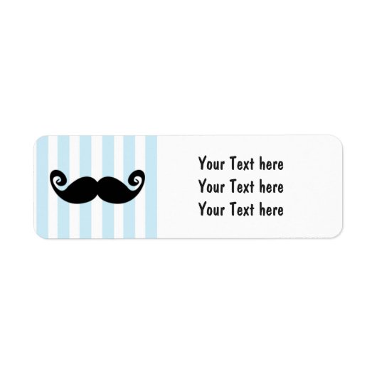 Mustache blue Striped Birthday Party Labels (Voorkant)