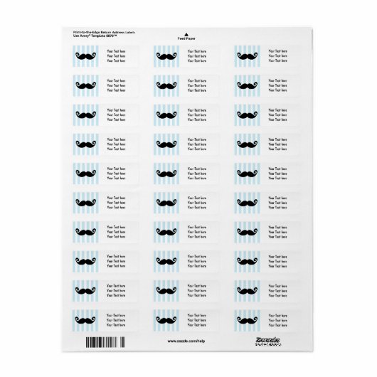 Mustache blue Striped Birthday Party Labels (Full Sheet)