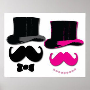 Mustache, bovenste hoed, stropdas voor boog en par poster