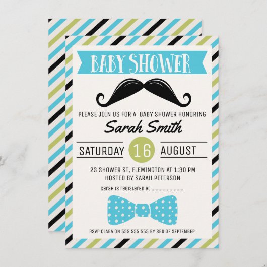Mustache Bow Little Man Baby shower Uitnodiging (Voorkant / Achterkant)