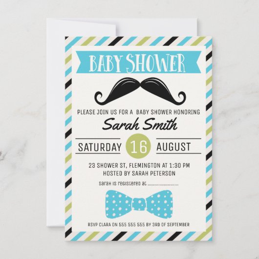 Mustache Bow Little Man Baby shower Uitnodiging (Voorkant)