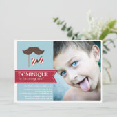 Mustache & Bow Stropdas Foto van Birthday Party Kaart (Staand voorkant)