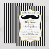 Mustache Boy Baby shower Invitation Black Gold Kaart (Voorkant / Achterkant)