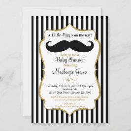 Mustache Boy Baby shower Invitation Black Gold Kaart
