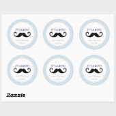 Mustache Boy Baby shower Sticker Blue Chevron (Vel)