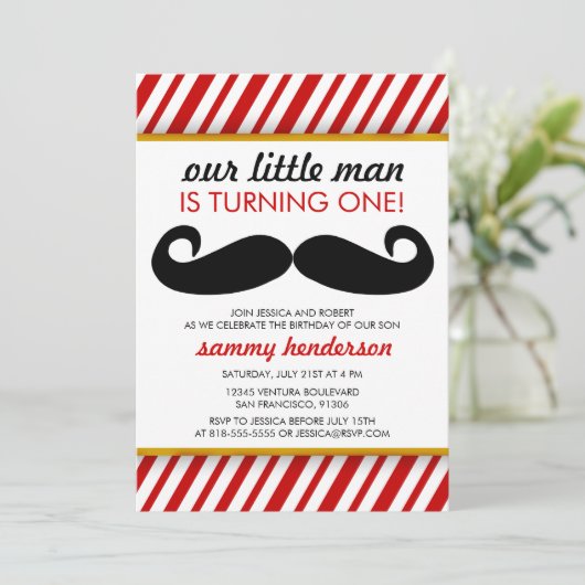 Mustache Boy Birthday Uitnodiging (Staand voorkant)