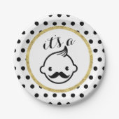 Mustache Boy Cute Polka Dots Baby shower Papieren Bordje (Voorkant)