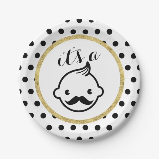 Mustache Boy Cute Polka Dots Baby shower Papieren Bordje (Voorkant)