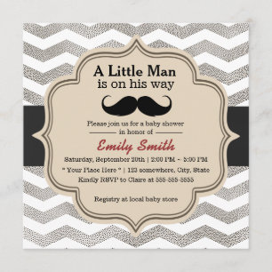 Mustache Boy Modern Chevron Baby shower Kaart