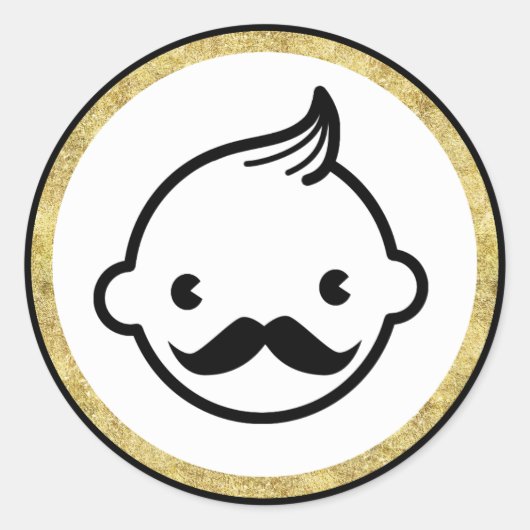 Mustache Boy Modern Gold Border Baby shower Ronde Sticker (Voorkant)