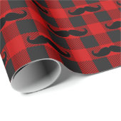 Mustache Buffalo Plaid Patroon Zwart en Rood Cadeaupapier (Rol Hoek)