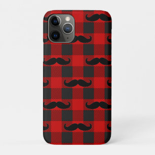 Mustache Buffalo Plaid Patroon Zwart en Rood Case-Mate iPhone Case