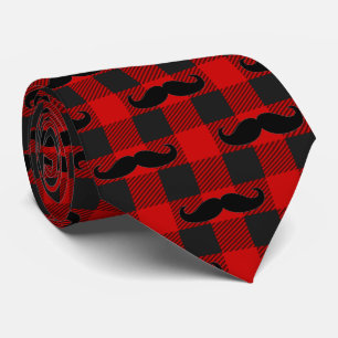 Mustache Buffalo Plaid Patroon Zwart en Rood Stropdas