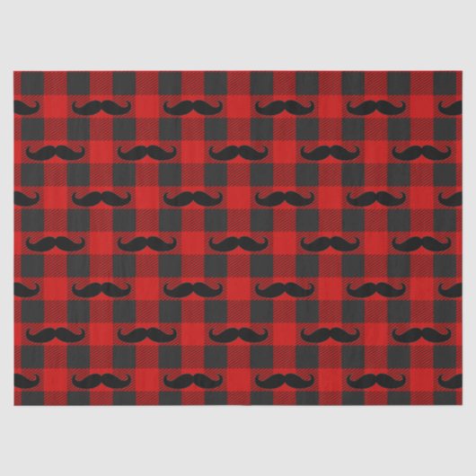 Mustache Buffalo Plaid Patroon Zwart en Rood Tissuepapier (Voorkant)