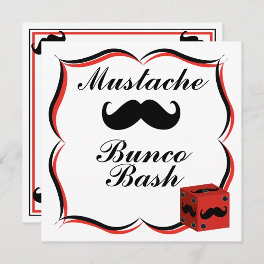 Mustache Bunco Bash uitnodiging (Voorkant / Achterkant)