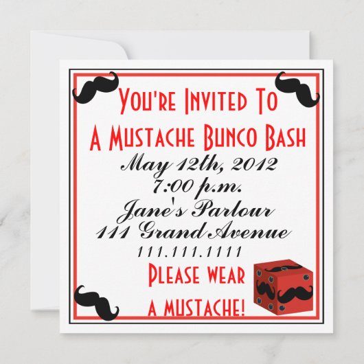 Mustache Bunco Bash uitnodiging (Achterkant)