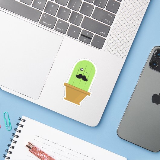 Mustache cactus Sticker (Laptop met iPhone)